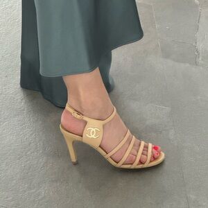 Chanel Tan Strappy Heels - 38.5